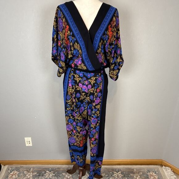 Anthropologie Ett:Twa Floral Scarf Print Jumpsuit Size 12 Petite Pockets V-Neck - Picture 2 of 8